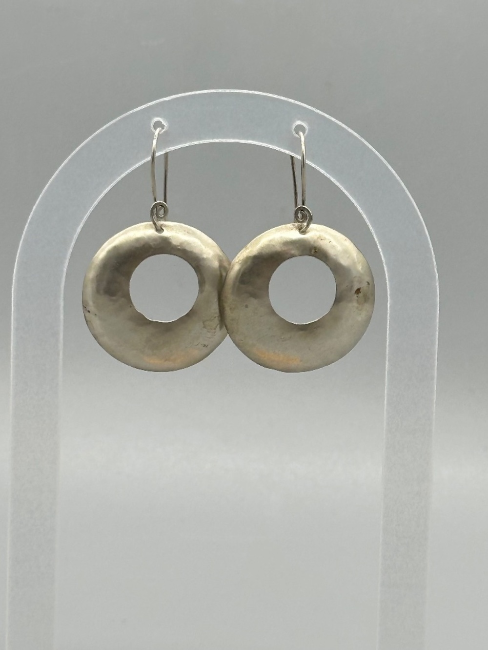 Silver Tone and Sterling Steampunk Boho Hammered Disc Dangle Earrings Stamped AH